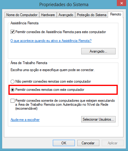 Area de trabalho remota não aparece no windows 7