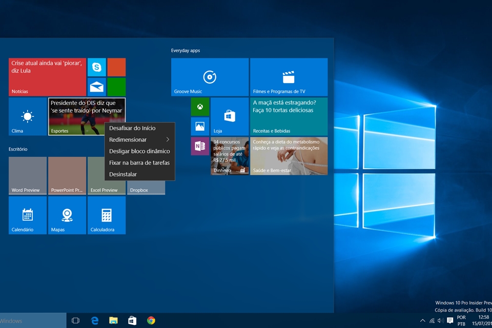 Imagem de Windows 10: como trocar a cor do Menu Iniciar e personalizar suas tiles no tecmundo